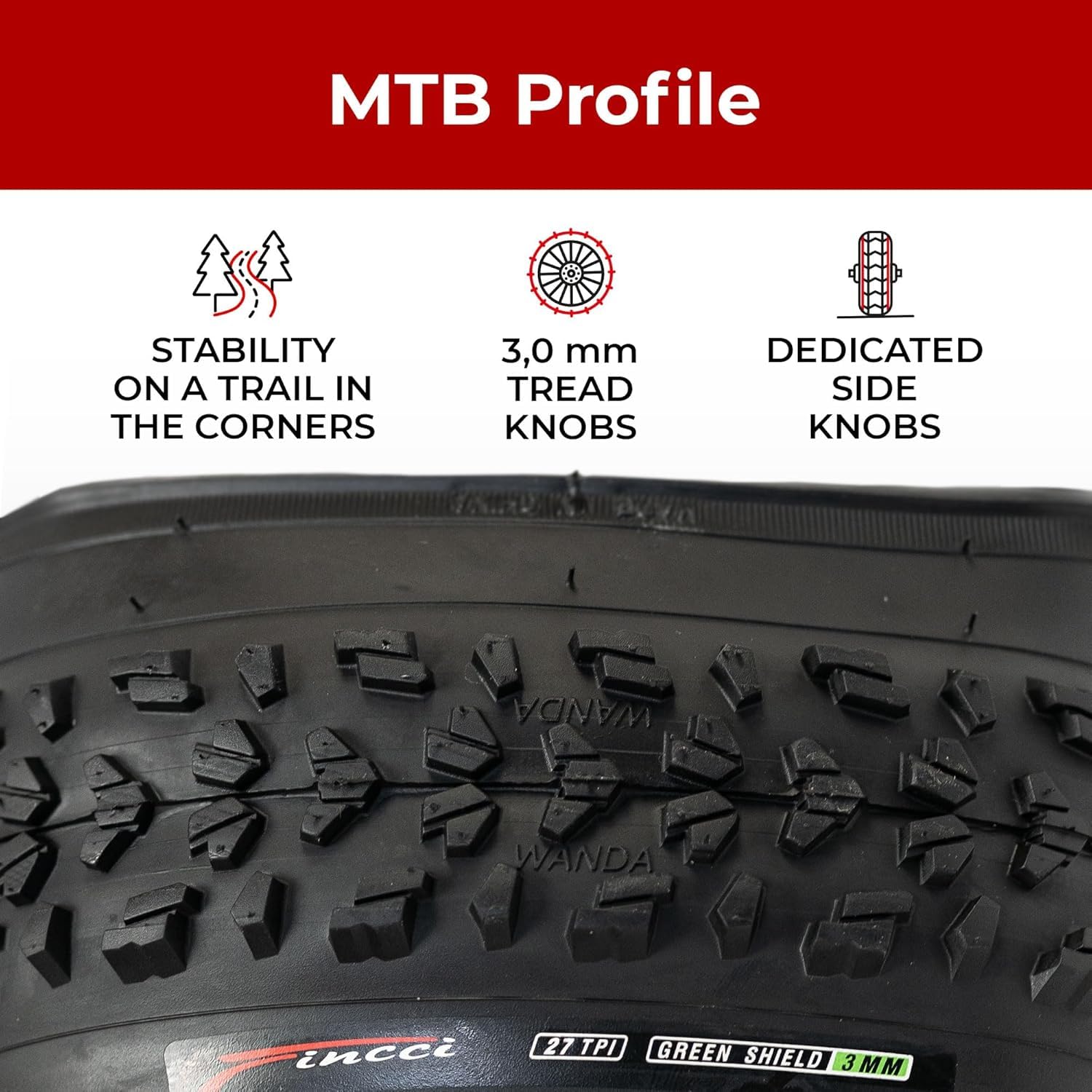 Fincci Paire de 2 Pneus VTT 26x1.95 Pouces Pliable 60 TPI Protection Anti-Crevaison 3mm pour Vélo Montagne Hybrid Adaptés VTT, E-Bike Électrique, Trails Techniques et Confort Quotidien