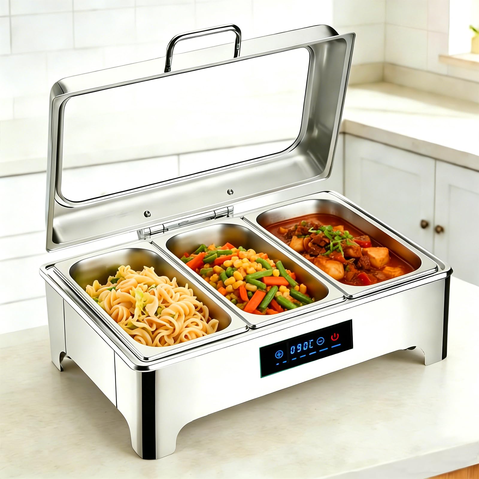 Calentador de Comida Eléctrico 9L con Pantalla Táctil Digital (1/3) | Calentador de Alimentos de Acero Inoxidable para Buffet, Restaurante y Catering, Ideal para Mantener Platos Calientes en Mesa