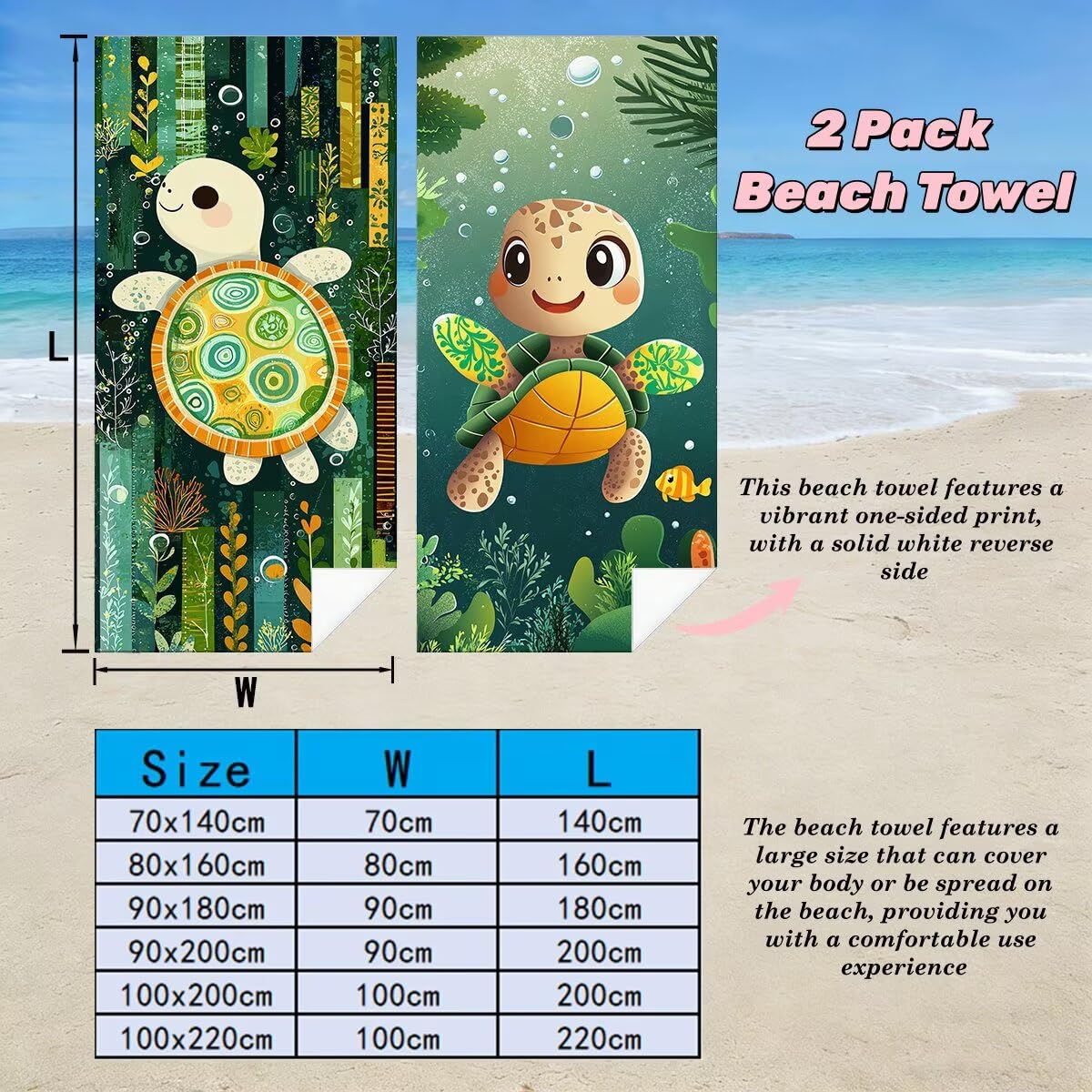 Ręcznik plażowy z mikrofibry, duży ręcznik plażowy 100 x 200 cm 2 sztuki, męski damski ręcznik gimnastyczny, odporny na piasek ręczniki plażowe, szybkoschnące ręczniki z mikrofibry do podróży (uroczy