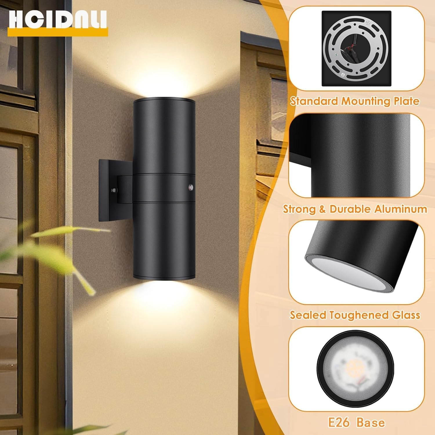 4 Pack Outdoor Wall Light with Dusk to Dawn Sensor, Waterproof Exterior Light Fixture Wall Mount Cylinder, Anti-Rust Up and Down Porch Lighting Black Outside Lights for House Patio Entryway