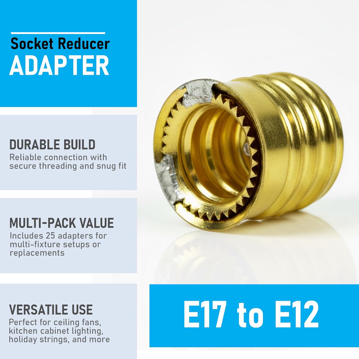 (Pack of 25) Intermediate Base (E17) to Candelabra Base (E12) Socket Reducer Adapter