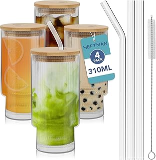 HEFTMAN Ribbed Glasses 310ml - 4 PCS Stackabl...,