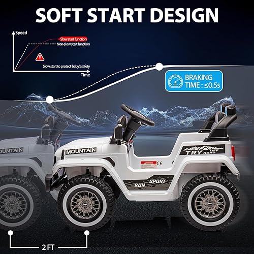 Miniatura 3 de Auto eléctrico para niños, auto de 12 V con control remoto, suspensiones de resorte, auto de juguete con 3 velocidades, luces LED, música, MP3,