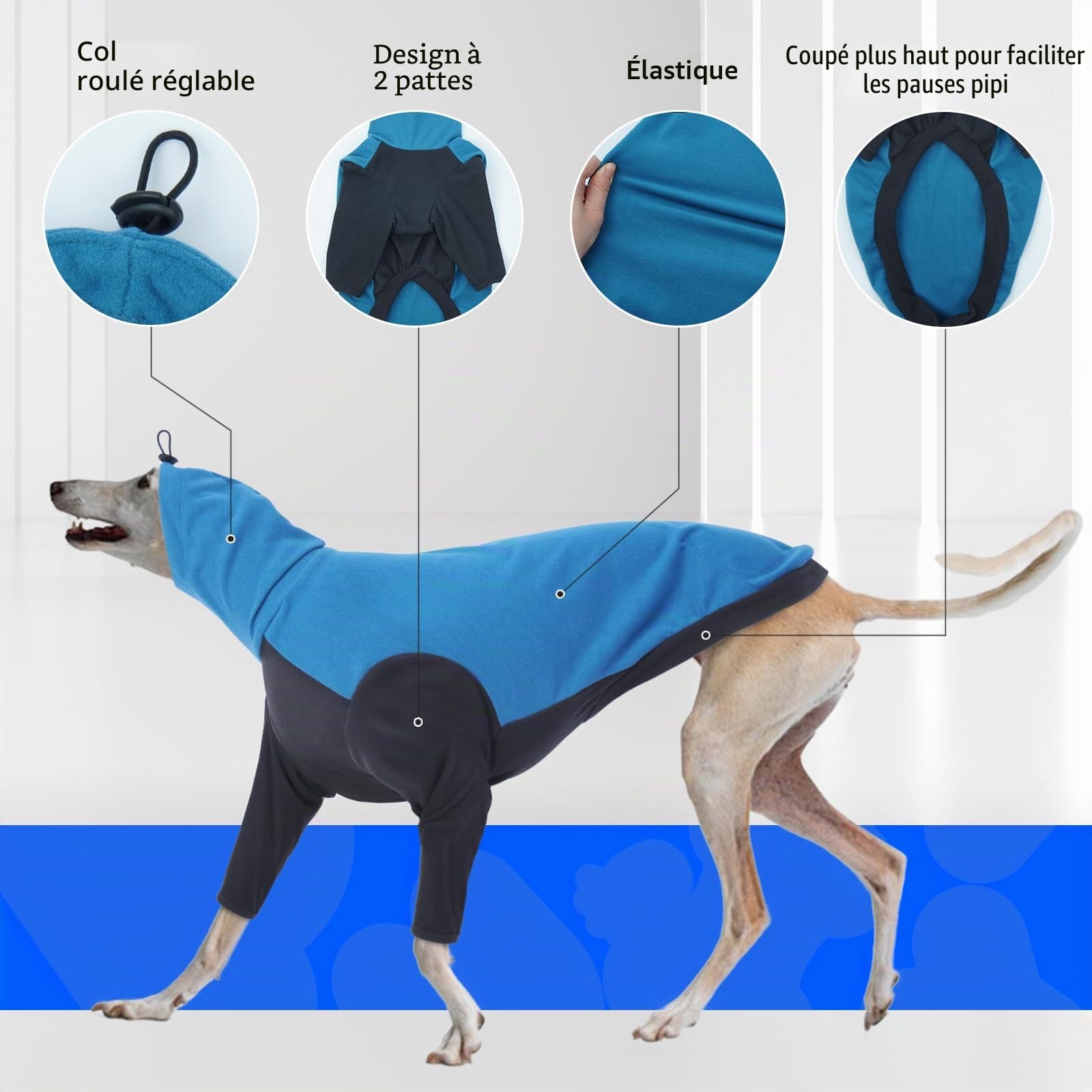 PUMYPOREITY Pull en polaire pour lévrier - Chemise en polaire pour lévrier - Bleu - Taille M