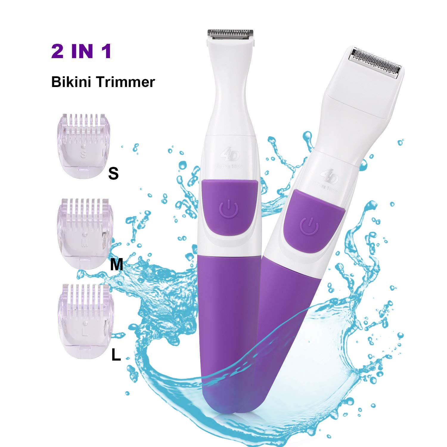 Bikini Trimmer for Women Electric Hair Shaver 2 IN 1 Cordless Ladies Shaver Foil Razor Female Hair Removal Groomer, Waterproof Wet & Dry for Face Armpit Legs Bikini Line (Purple)