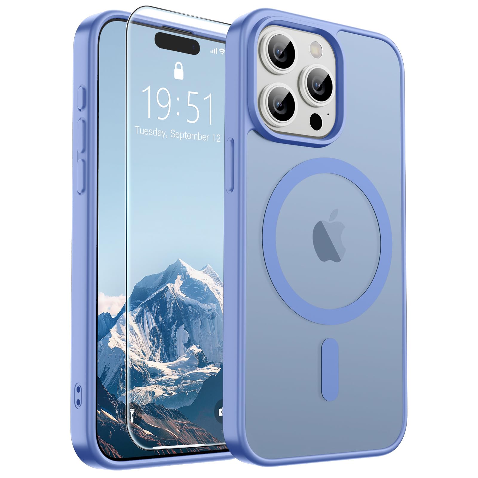 SUPFINE Magnetic for iPhone 15 Pro Case Blue Purple | With Screen Protector, Translucent Matte, Compatible with MagSafe, Military Grade Drop Proof, Rugged Shockproof Protective