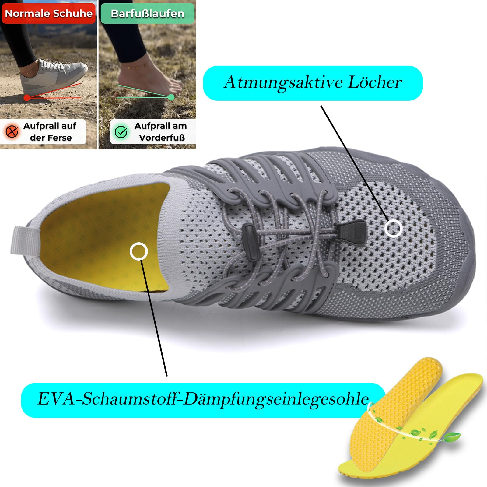 MEIION Outdoor - Das Original Runner Max - gesunde & Bequeme Barfußschuhe Wide Toe-Box Achillessehnenentzündungen, Arthrose, Fersensporn und Hallux Valgus minimiert Werden