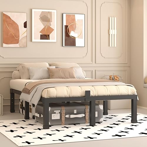 Miniatura 9 de Bastidores de cama de tamaño individual, plataforma de metal resistente de 14 pulgadas de alto, 3500 libras, base de colchón con soporte de listones