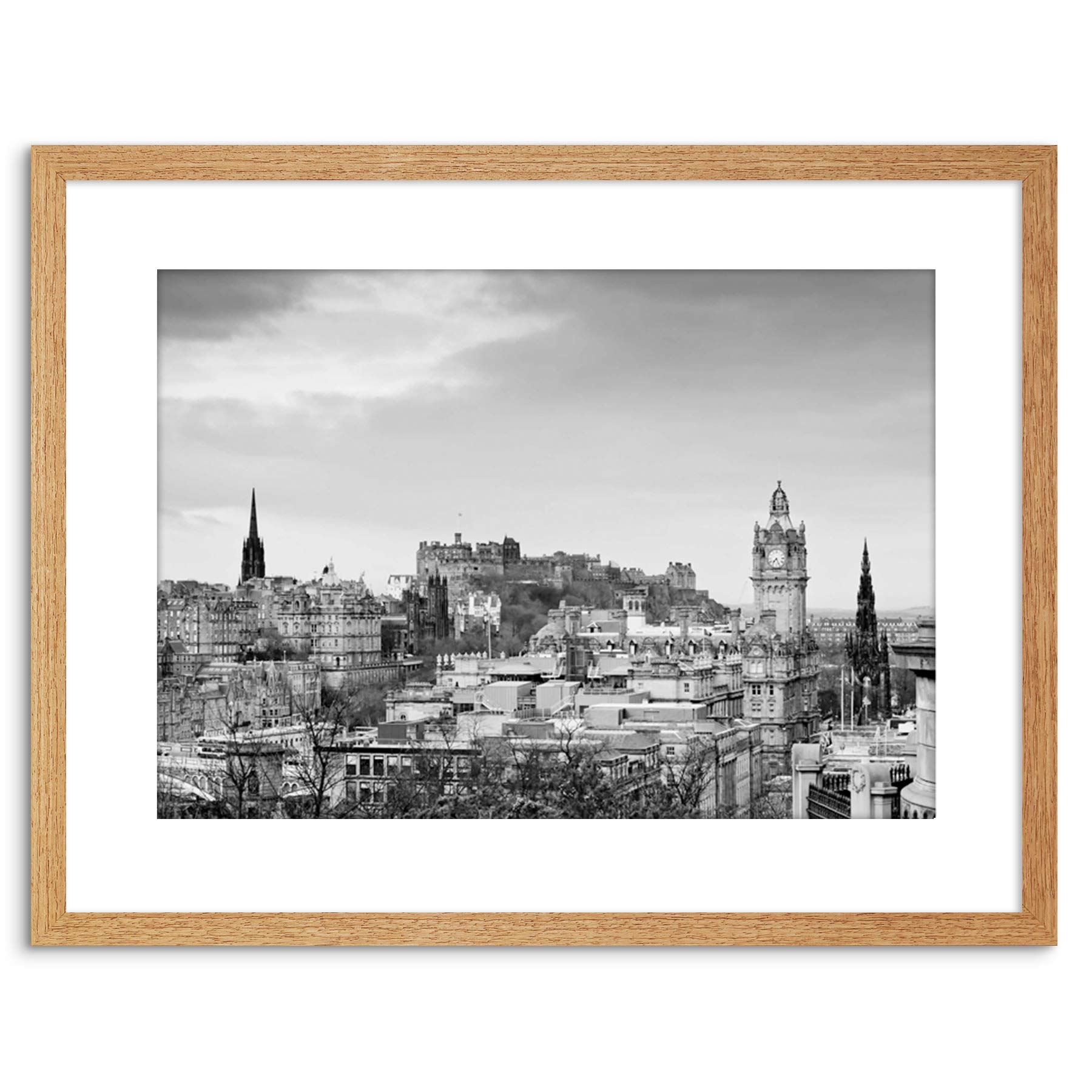 Wee Blue Coo Photo Cityscape Edinburgh Castle Rooftops Black White Framed Wall Art Print