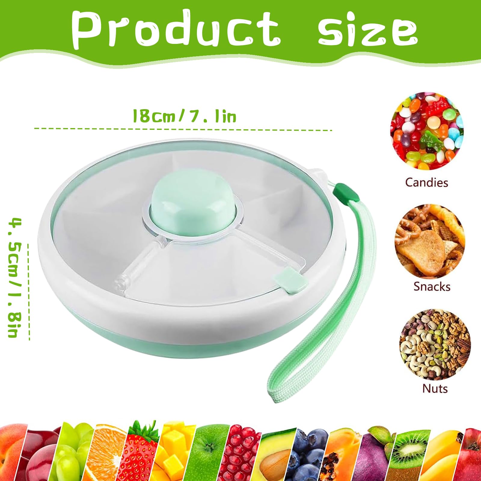 Boîte à Collations Tournante 5 Compartiments - Spinner Réutilisable, Sans BPA, Diamètre 18 Cm, Pour Fruits, Noix, Bonbons