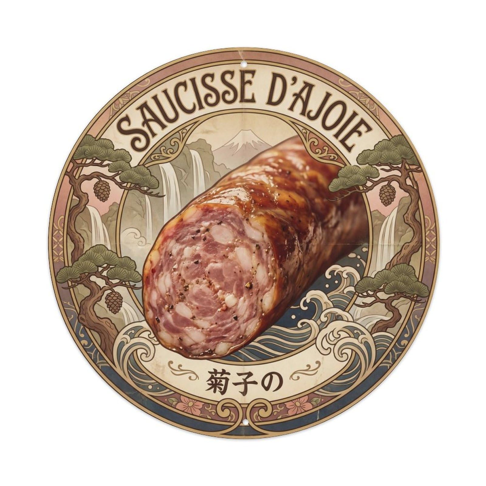 Ukiyo-e Swiss Cuisine Travel Smoked Pork Sausage Metal Tin Sign