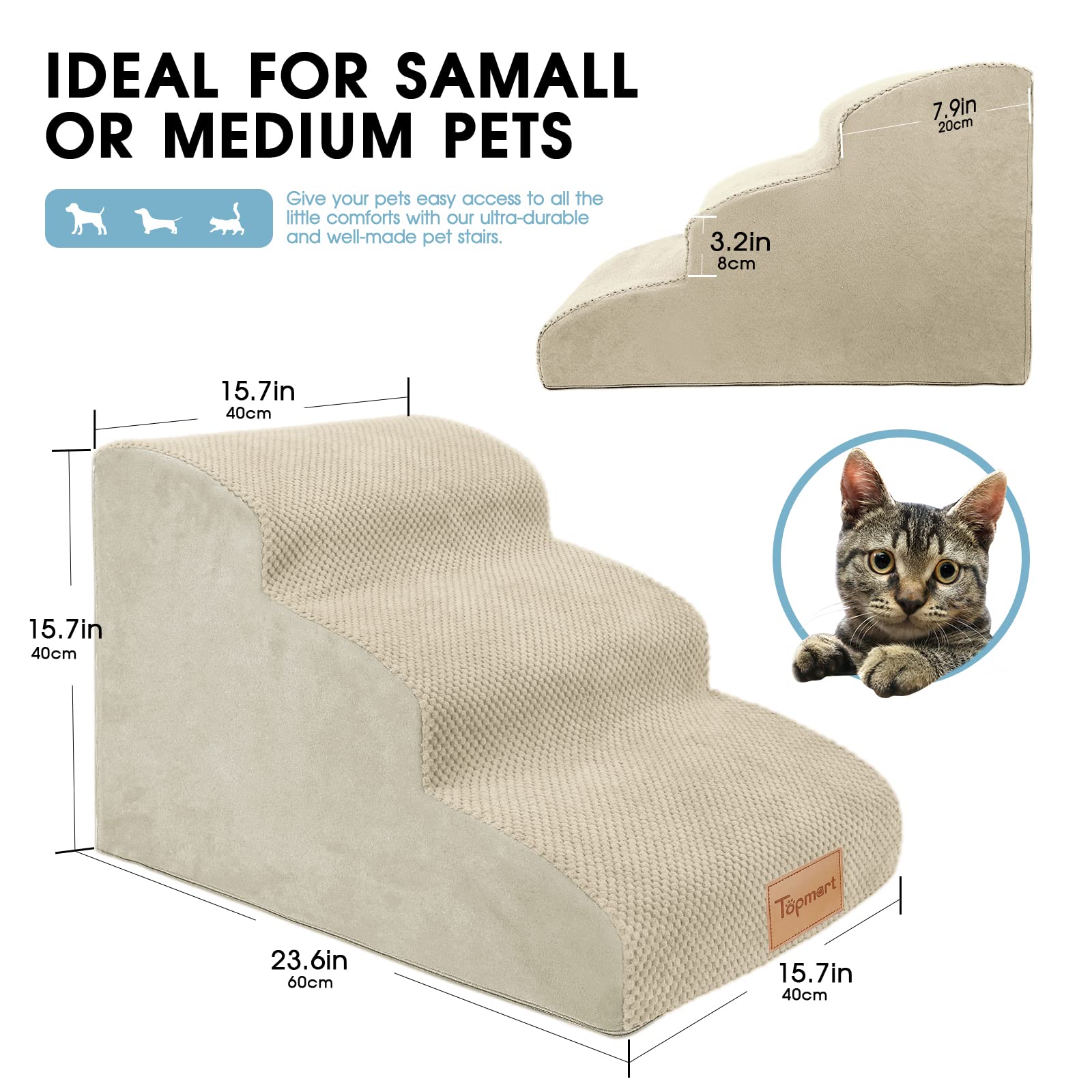 Topmart 3 Tiers Foam Dog Ramps/Steps,Non-Slip Dog Steps with Waterproof ...