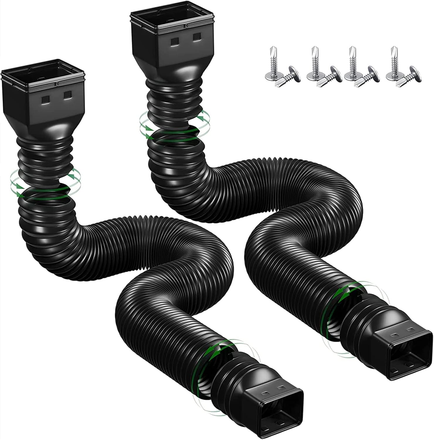 2pc Rain Gutter Downspout Drain, Black Gutter Connector Flexible Down