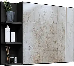 Espelheira Suspensa Iris Para Banheiro/Closet Porta e Nichos Armário - Quality Móveis cor:Preto