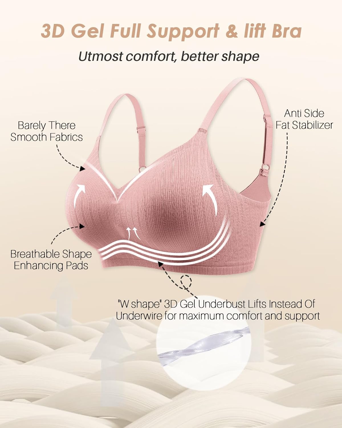 Comfortable Wireless Push Up Bra for Women No Underwire Seamless Bra with Support Full Coverage Padded Bralette - Image 5