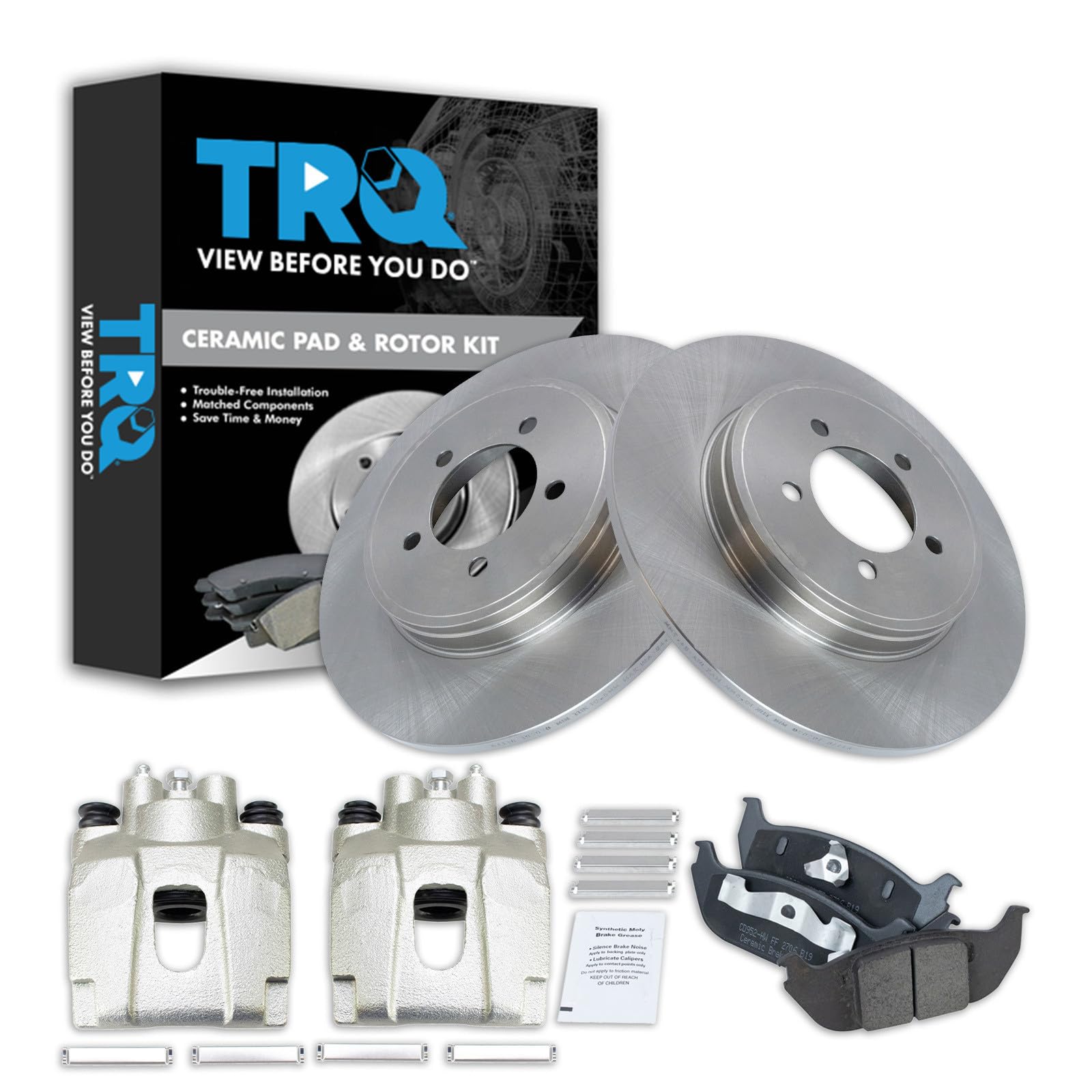 TRQ Rear Brake Pad and Rotor Set Ceramic Rotors Calipers