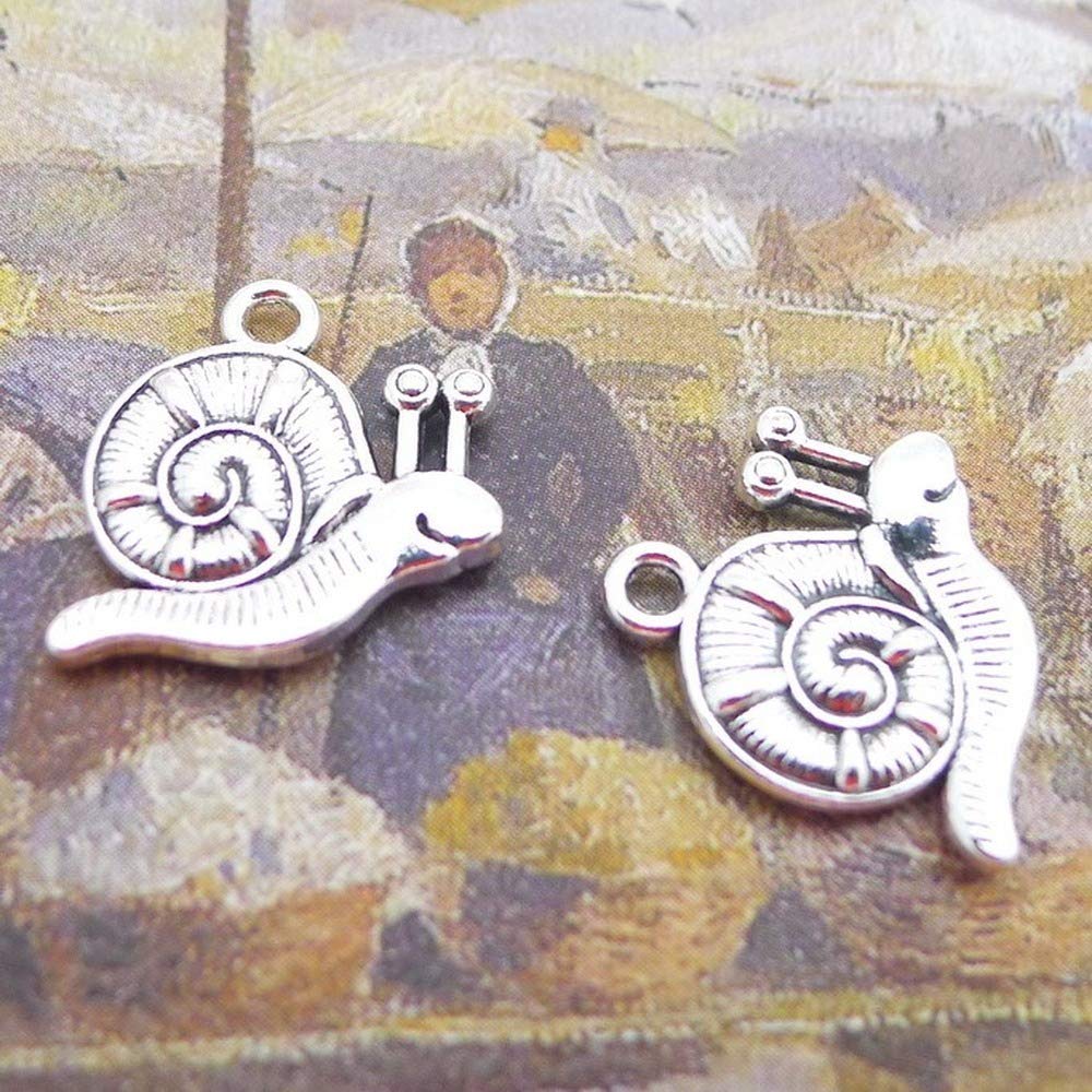 LINYONG 100pcs Snail Charms 17mm x 18mm DIY Jewelry Making Pendant Antique Silver