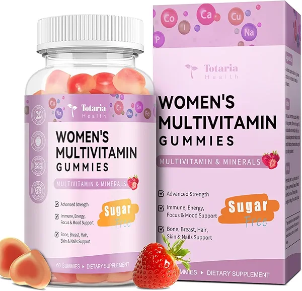 Totaria Sugar Free Multivitamin Gummies for Women 14+ w/Iron, Inositol, Folate, Biotin, Womens Daily Multivitamin Gummy w/Vitamin A, C, B, D3, K2, for Hair, Skin, Energy, Immune, Strawberry Flavor