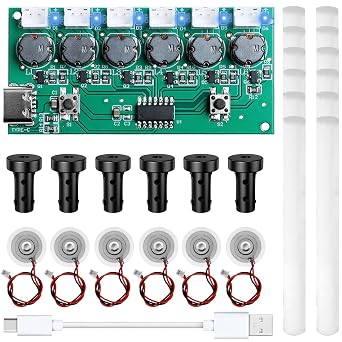 USB Humidifier Module 6 Nozzles Atomizer Multiple Modes Switching Atomization Control Board DC 5V DIY Atomized Landscape with Bracket, Atomizer Disc, Cotton Swab,Type-C Cable