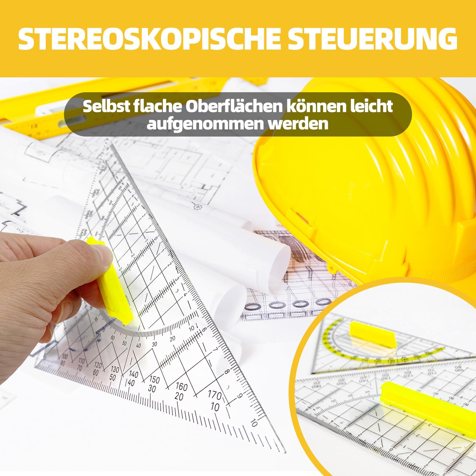 Trójkąty geometryczne z uchwytem, 20 cm i 14 cm, kątomierz, zdejmowany uchwyt, wypustki do tuszu, skala metryczna, zestaw 2 sztuk