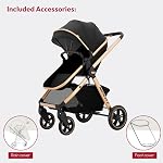 DrBash 2-in-1 Baby Stroller, Convertible Reversible Seat, Compact Fold, All-Terrain Wheels, Large Canopy, Newborn to Toddler Portable Baby Stroller with Storage Basket & Accessories (ROSE GOLD)