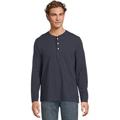 Мужская рубашка L.L.Bean Performance Pima Henley Long Sleeve dark indigo heather