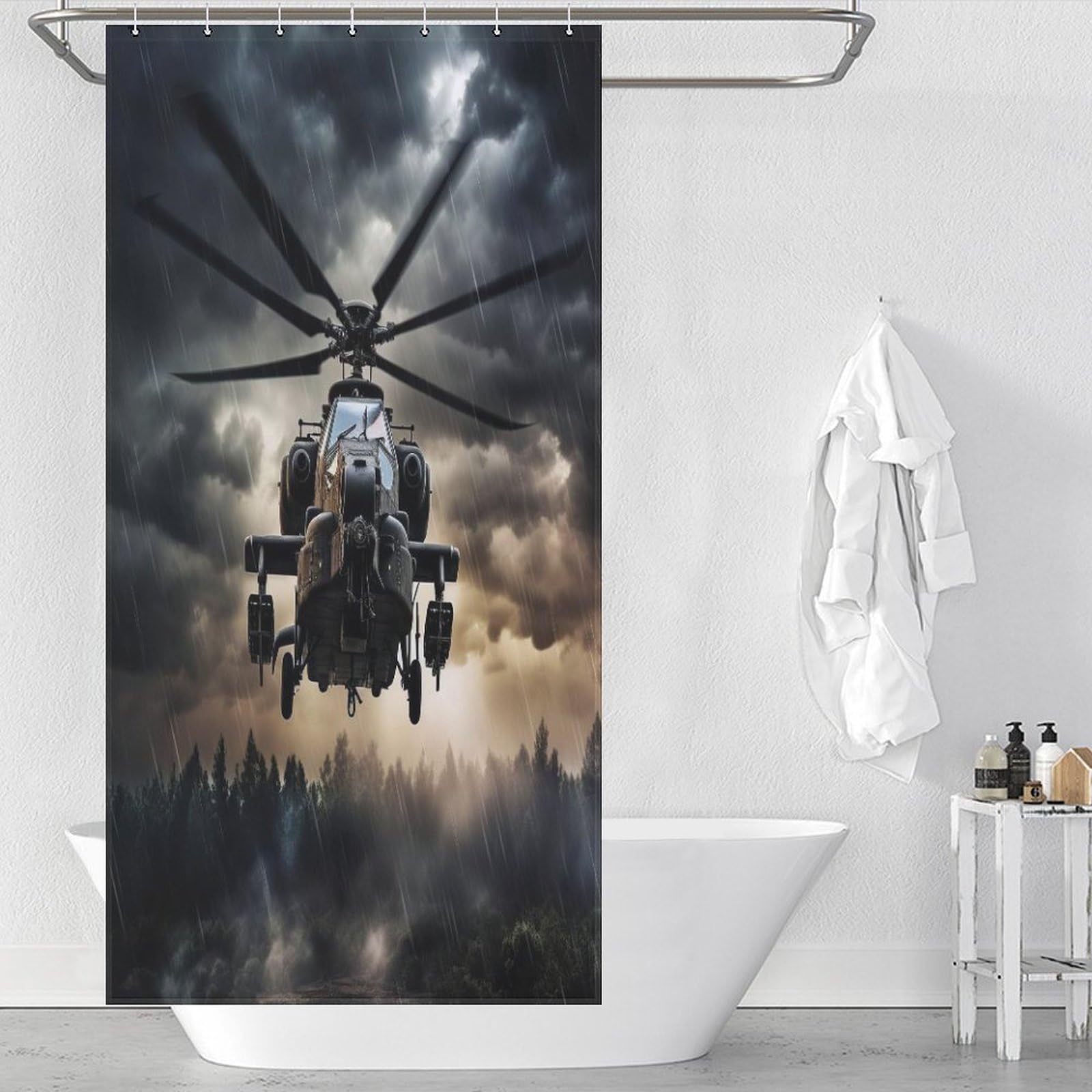 Hélicoptère rideau de douche imperméable et lavable en polyester anti-moisissure pour bain
