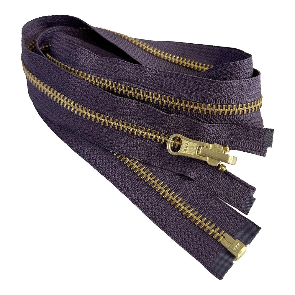#5 Brass Metal YKK Medium Weight Inside/Outside Reversible Slide Jacket Zipper Separating Color Eggplant #867W Choose Length (1 Zipper) Made in The