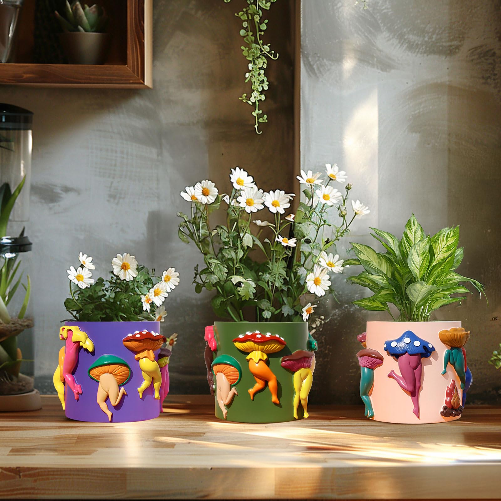 GUGUGO Mushroom Female Body Planters, Unique Dancing Lady Flowers Planter, Cute Quirky Butt Plant Pots for Indoor Plants, Funny Succulent Flower Pot for Home Decor, Eclectic Aesthetic Gift, Green