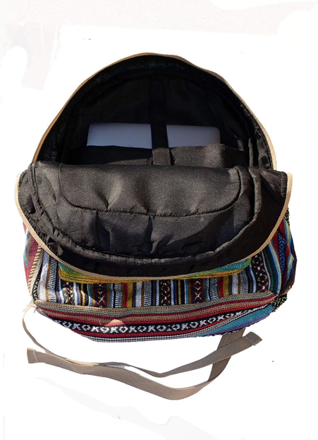 Hemp Backpack | 100% Pure Hemp - All Natural Handmade Multi Pocket Large Laptop Backpack | Travel Backpack - For Women and Men | Laptop Sleeve -Water Bottle Pockets | Boho Hippie - Rainbow
