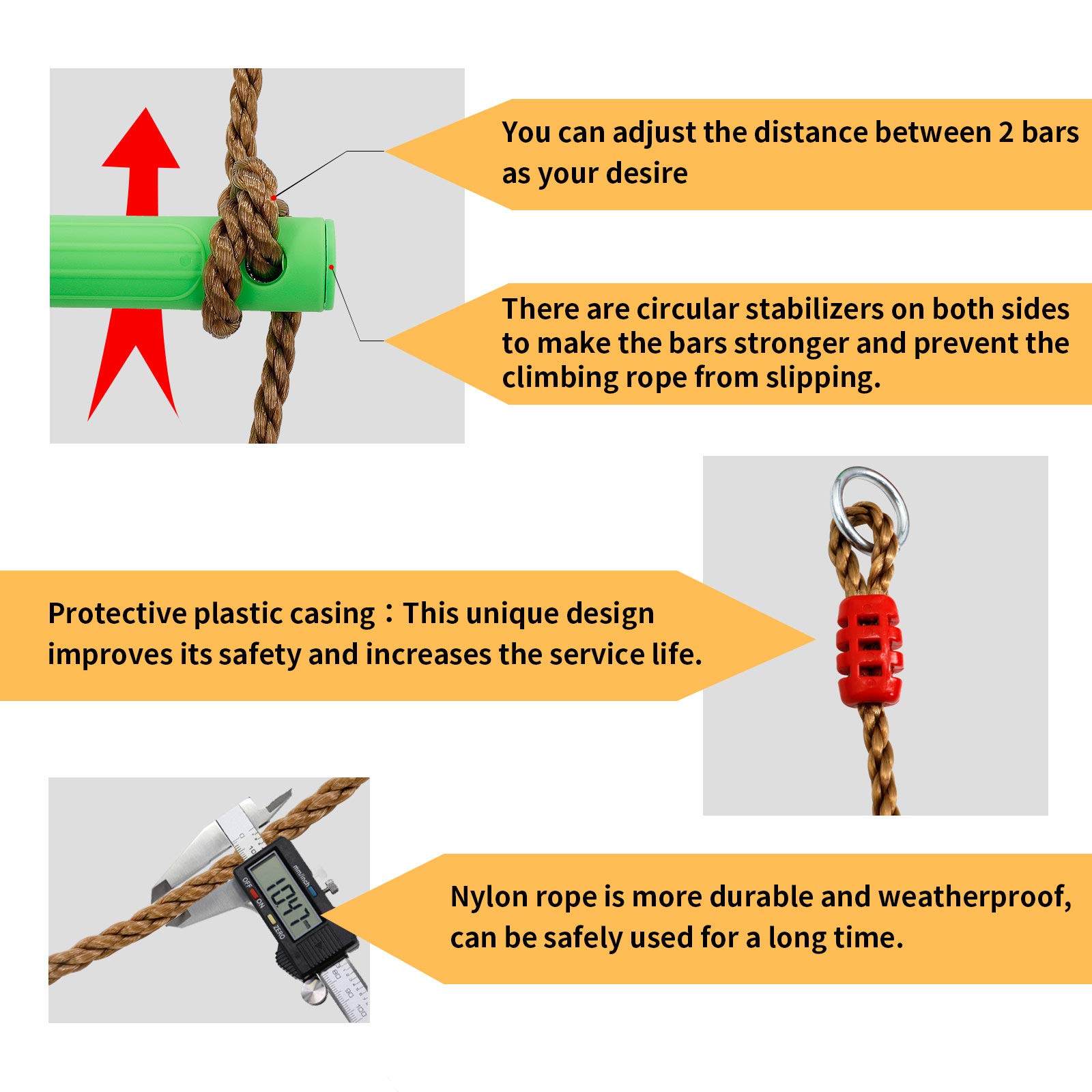 7FT Colorful Camping Rope Ladder for Kids - Hanging Climbing Ladder for Swing Set, Playground, Tree House, Ninjaline, Indoor & Outdoor Play Set - Image 4