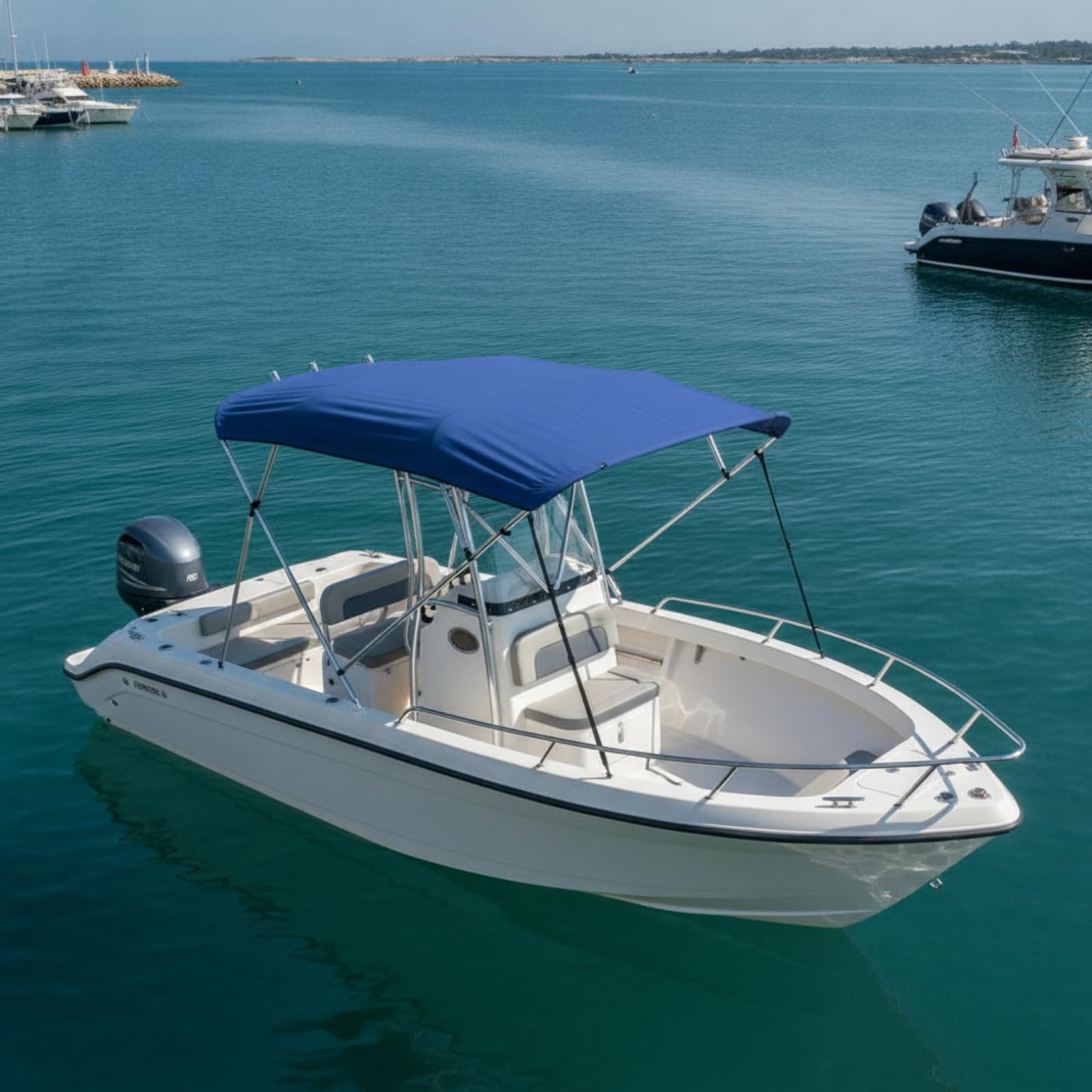 Marine Canopy Copertura Barca Tendalino Bimini Tetto Parasole Resistente Alla Pioggia Tessuto Oxford 600D Telaio Acciaio Inossidabile Richiudibile, style to 5