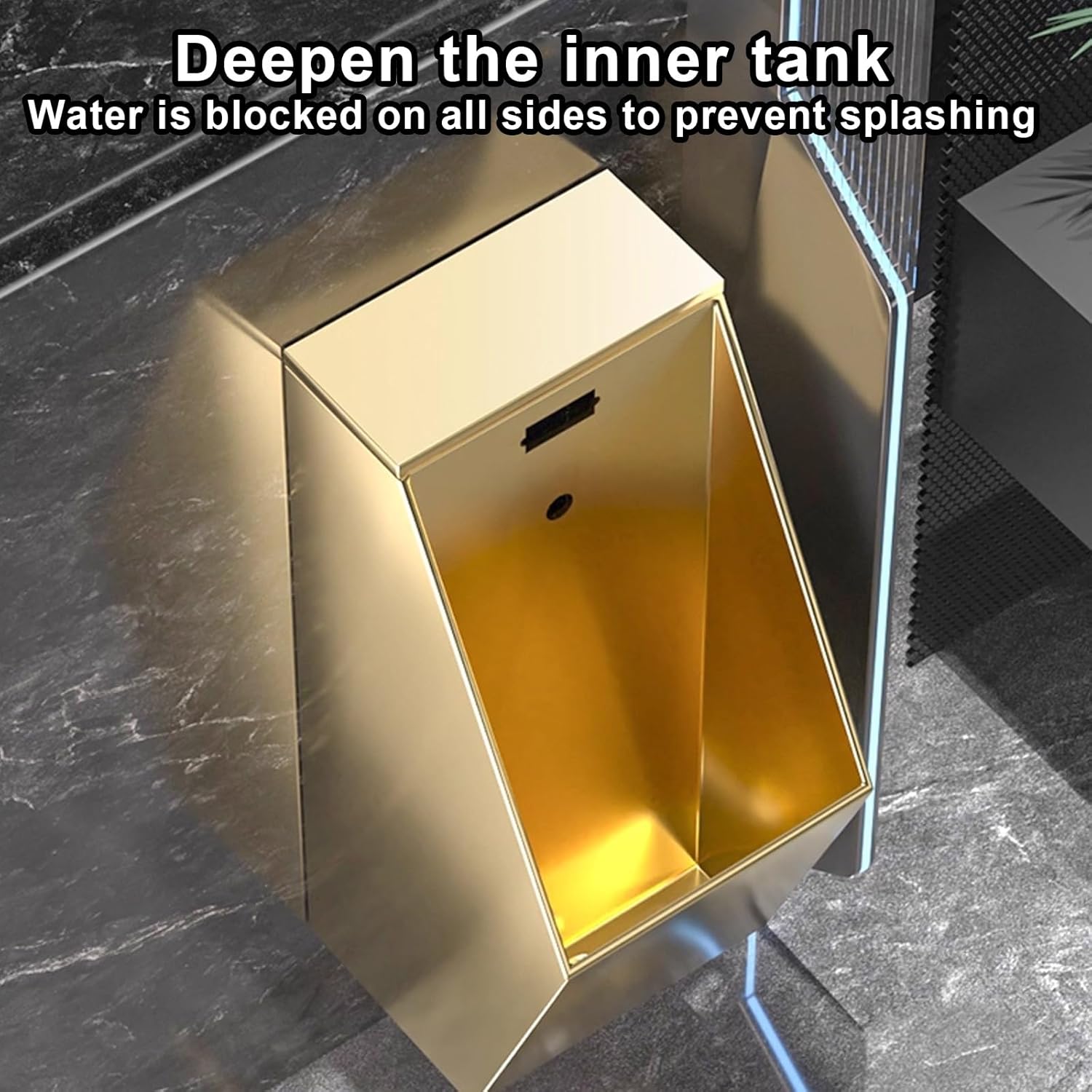304 Stainless Steel Automatic Sensor Urinal, Wall Mounted Urinal with Sensor and Drain Pipe, for Bathroom Garage Bar(Yellow)