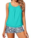 Blouson Tankini Swimsuits for Women 2 Piece Bathing Suits Tops with Boyshorts Modest Loose Fit Swimwear