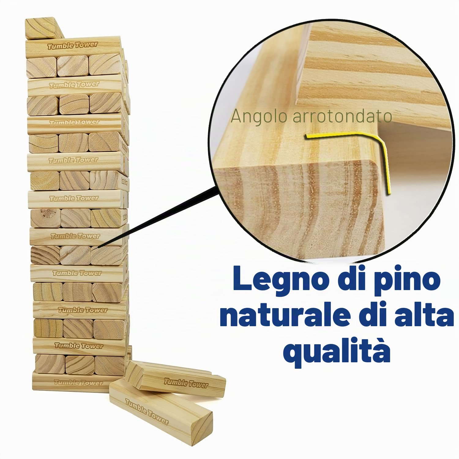 JacMok Jumbo Tumble - Torre oscillante, 60 pezzi, in legno di pino