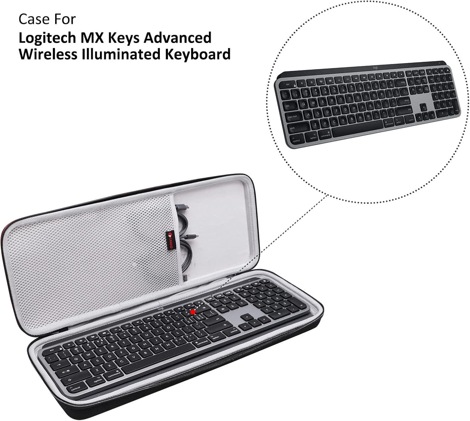 XANAD Hard Case for Logitech MX Keys/MX Keys Advanced MIC Wireless Illuminated Keyboard(Gray)-Inside: 17.2"x6.2"x1.2"