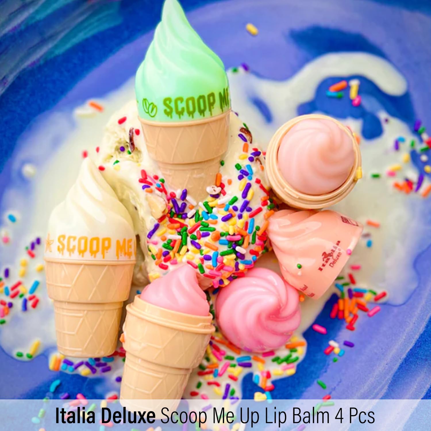Italia Deluxe Scoop Me Up Lippenbalsam, 4er-Set, süßes Eis, feuchtigkeitsspendend, gegen Risse, Lippenpflege Scoop Me Up 4