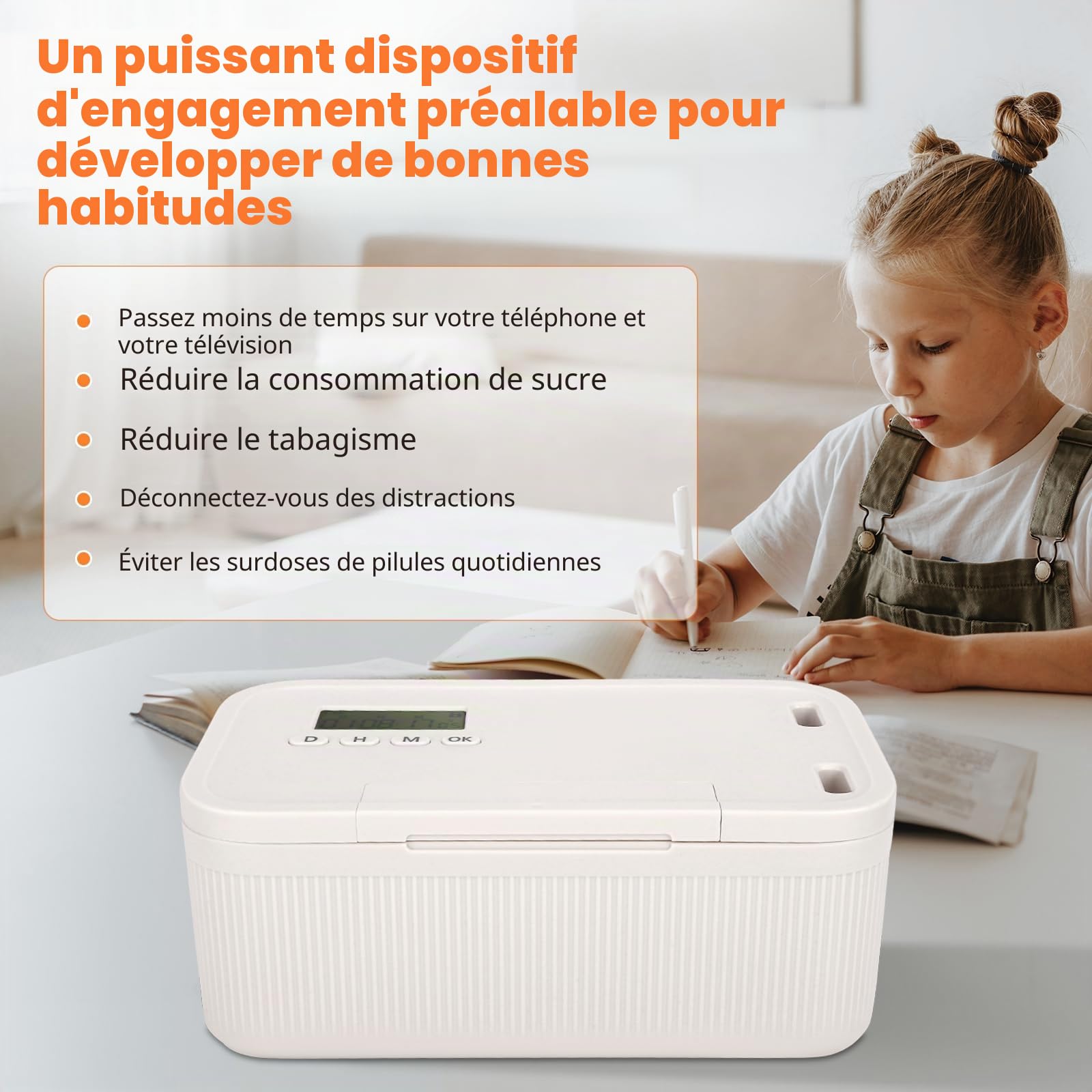 Coffre-Fort Sécurisé avec Minuterie, Boîte de Verrouillage de Téléphone avec Minuterie, Alcool ou Autres Tentations Indésirables, Prison pour Téléphone pour le Travail & les Enfants (Blanc)