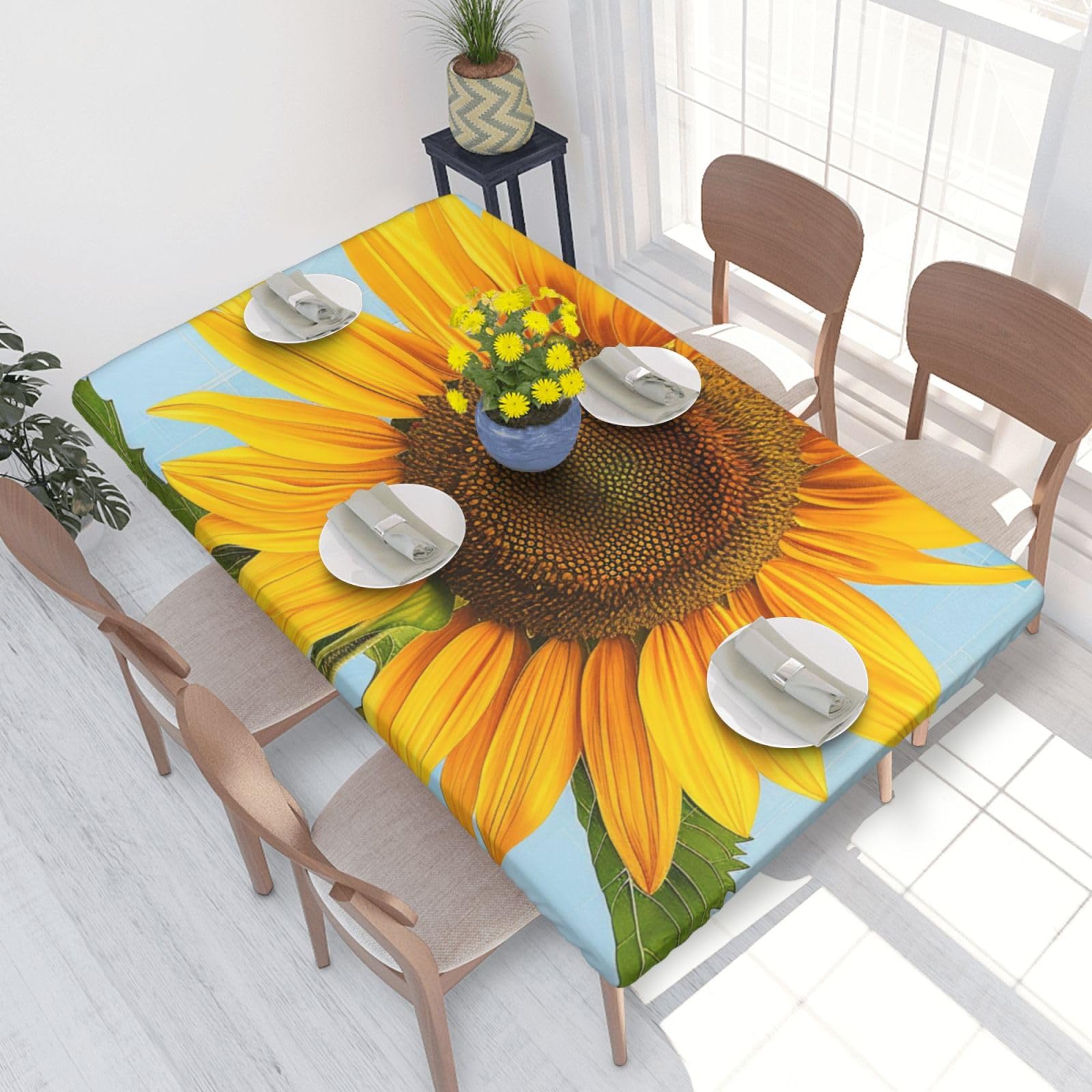 WPKJU Bloom Sunflowers Printed Tablecloths 4ft Rectangular Table Covers Washable Polyester Decorative Table Cloth for Dining Table Picnic Wedding