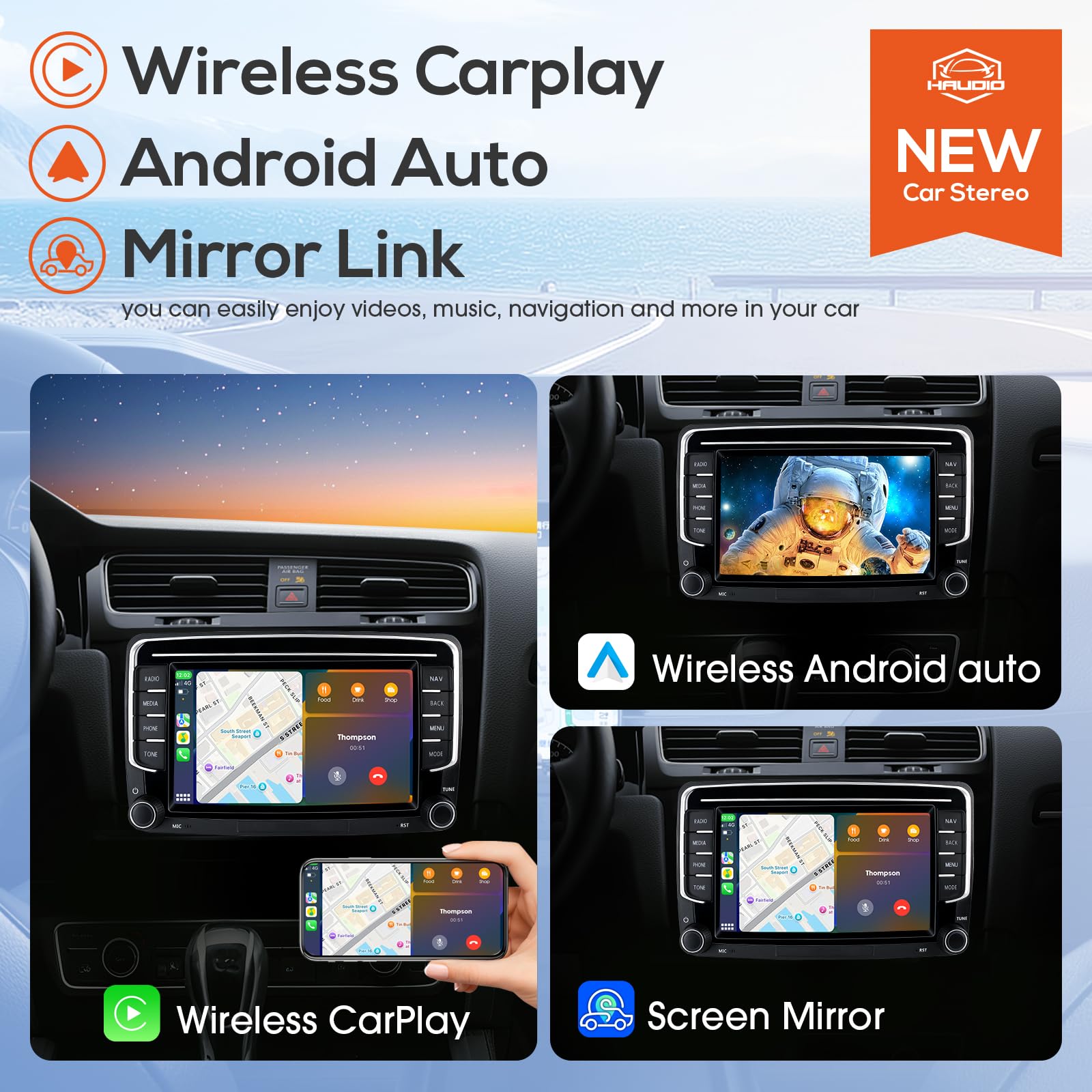 Haudio 2 Din Car Stereo with Wireless Apple CarPlay & Android Auto, 7 Inch Car Screen with Canbus, Bluetooth, Mirror Link,WiFi, FM/AM/RDS/SWC Car Radio for VW Golf 6, Passat, Polo, Tiguan, Jetta&Skoda