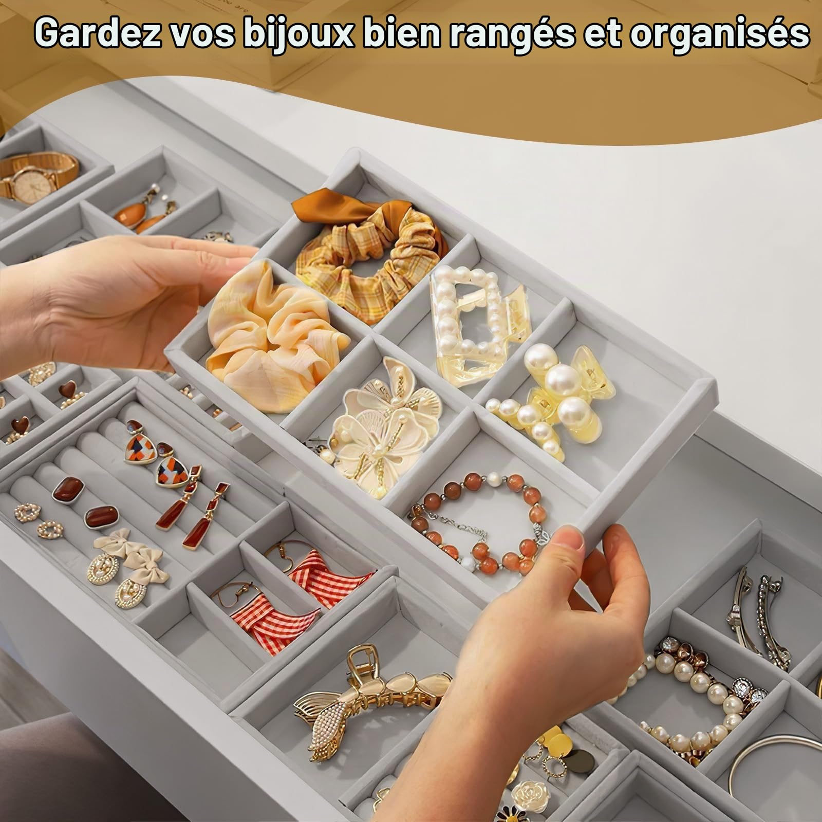 10 Rangements Bijoux Tiroirs Organiseur, Plateau Rangement Bijoux pour Bague/Collier/Bracelet, Rangement Bijoux Tiroir pour Ranger/Stocker/Afficher des Bijoux, 5 Style - Gris