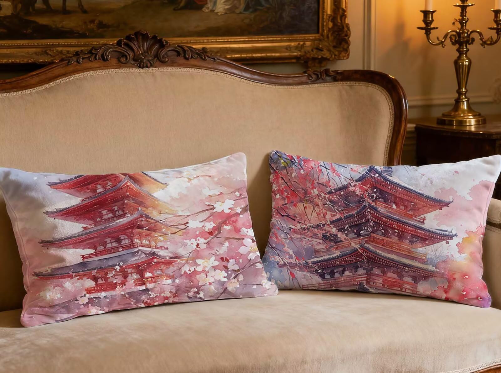 Housse de coussin 60x90 velours premium lot de 2 style japonais chic