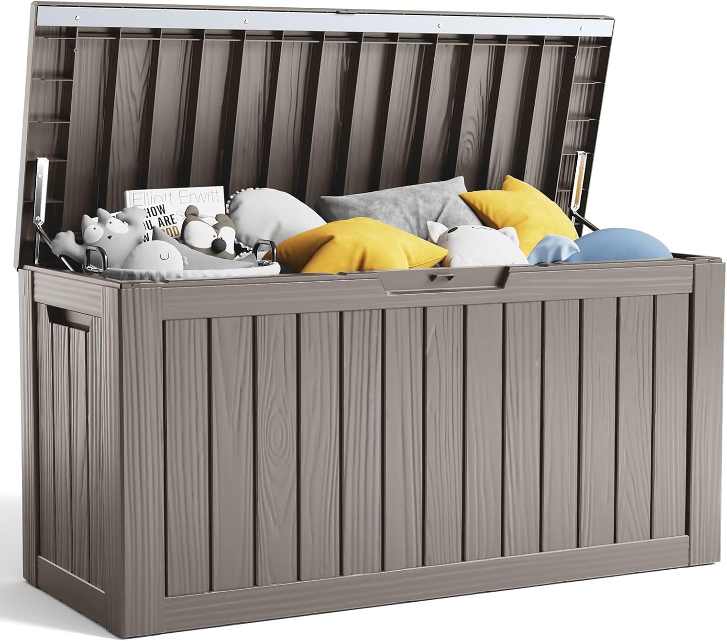 PatioZen 80 Gallon Deck Box,Resin Outdoor Storage Box with