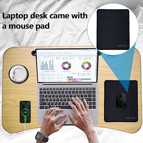 Miniatura 3 de Escritorio para laptop, escritorio de regazo, bandeja de escritorio plegable para cama, escritorio de regazo para cama con puerto de carga USB,