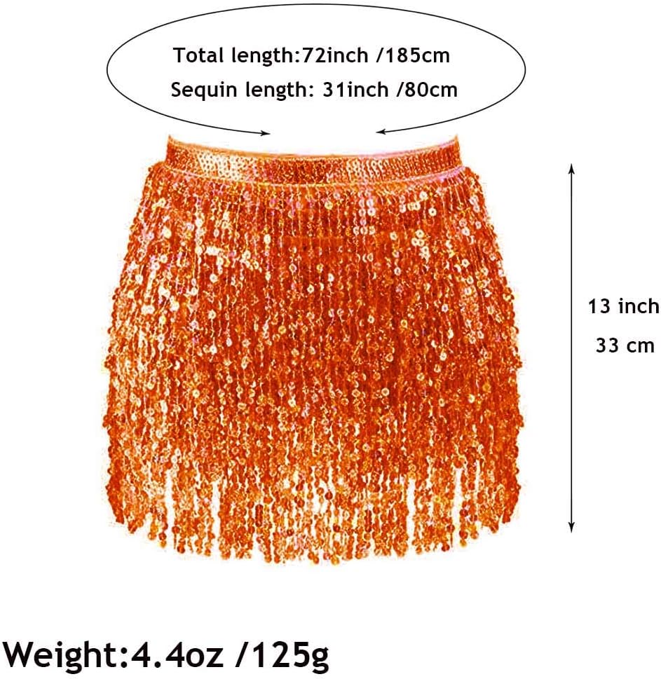 Zoestar Sparkly Belly Dance Fringe Sequin Skirt Tassel Hip Scarf