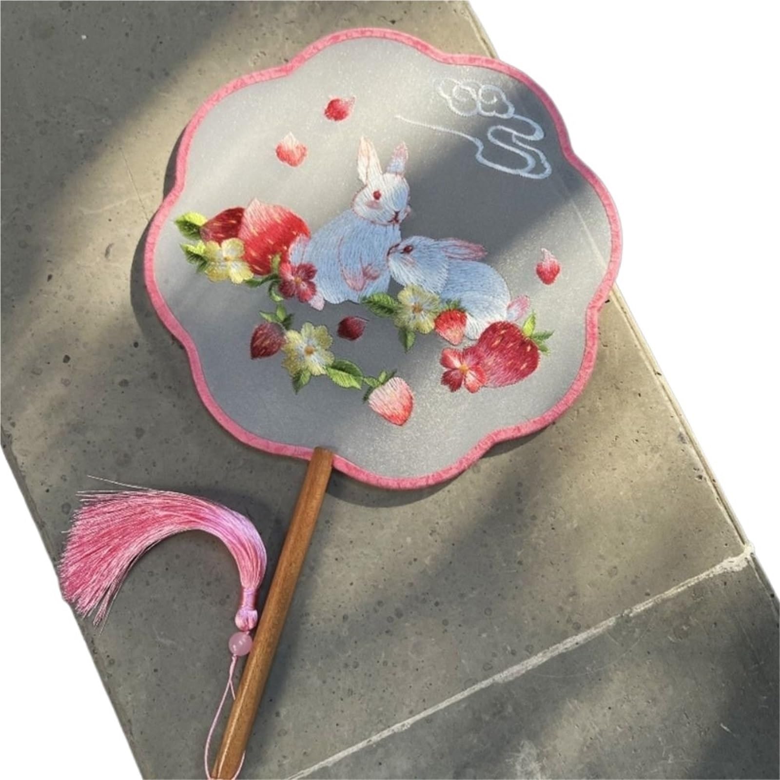 NIRNHYRUR Handheld Embroidered Fan Chinese Style With Tassels