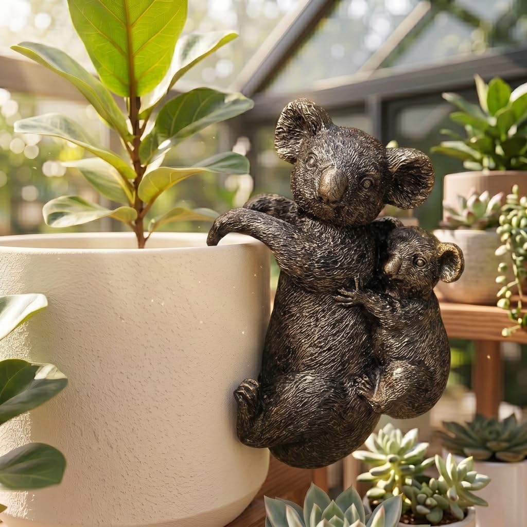 ⁠Koala Fairy Garden Pot Hugger, Resin Climbing Figurine Planter Ornament⁠
