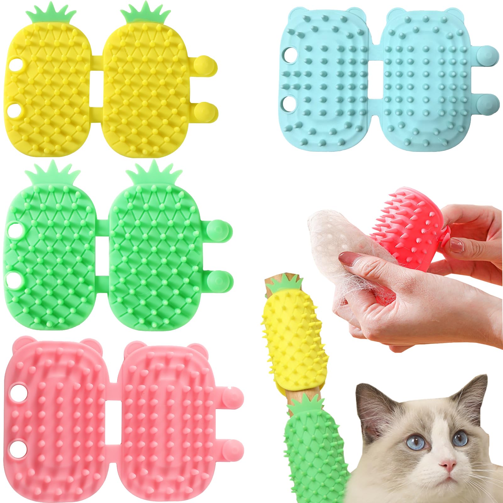 Corner Massage Brush for Cats, 4 Pieces Soft Cat Hair Brush Corner Massage Brush for Cats Cat Self Groomer with Catnip Cat Corner Groomer Comb Scratcher Corner Wall