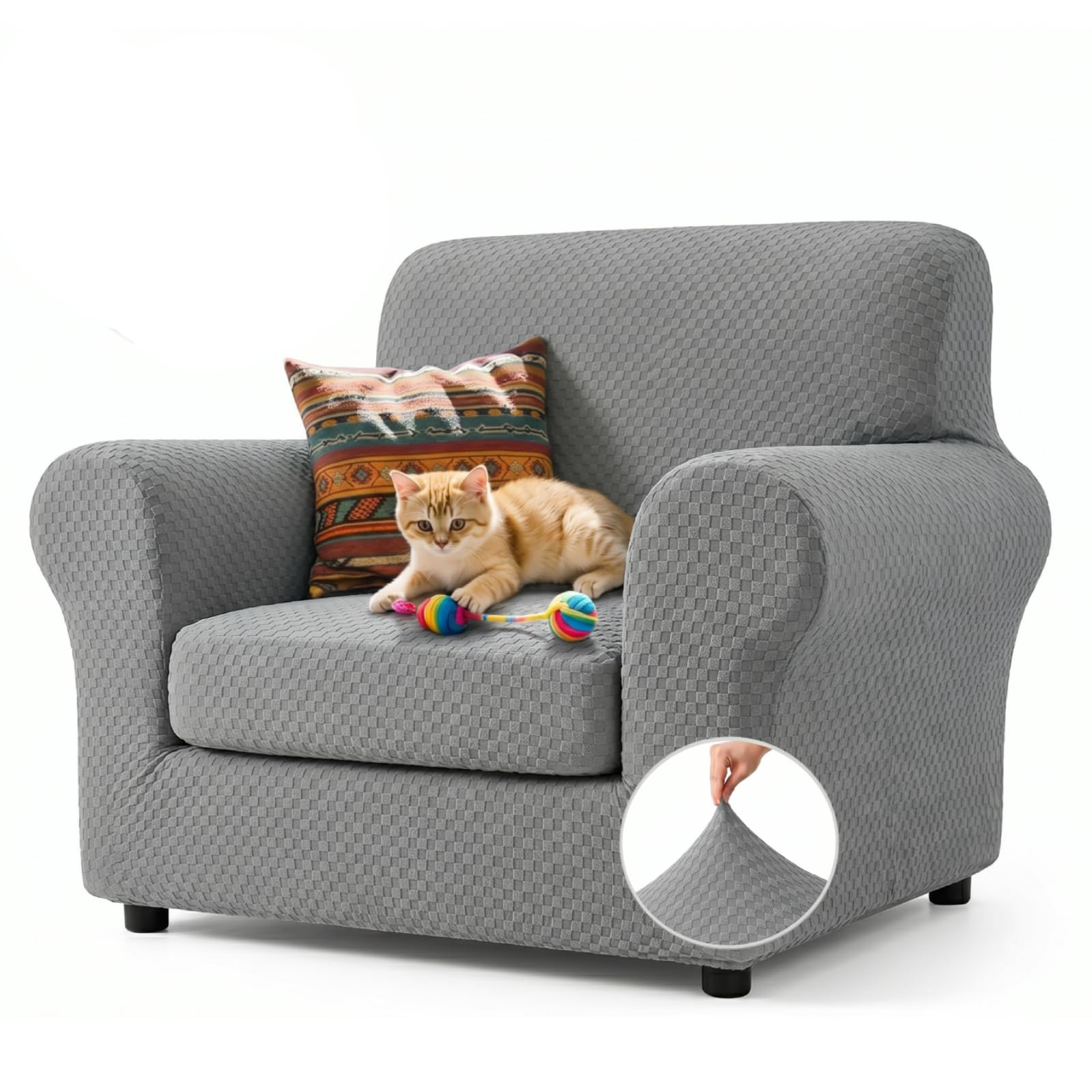 YEMYHOM Latest Checkered 2 Pieces Chair Covers for Living Room High Stretch Thickened Chair Slipcovers with Arms Anti Slip Elastic Armchair Sofa Couch