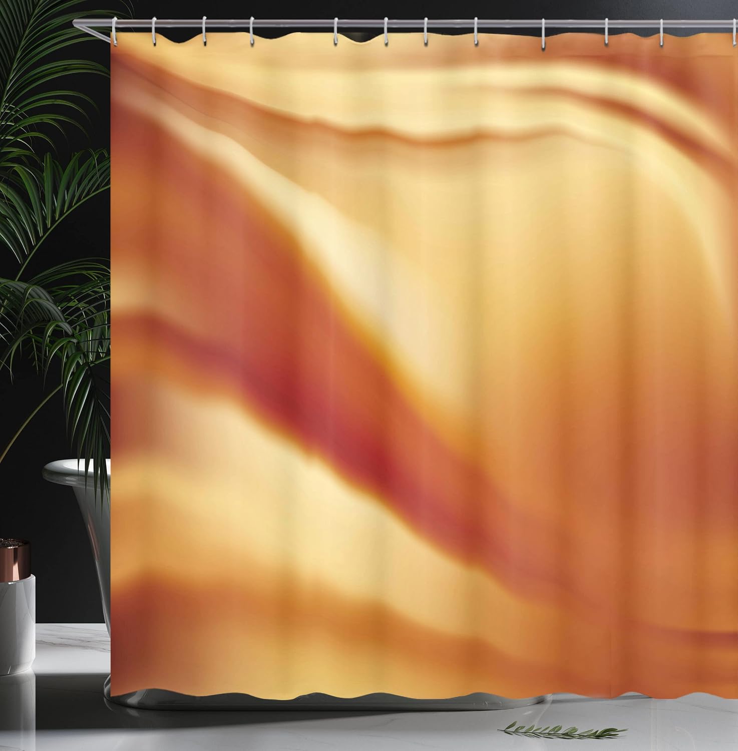 Ambesonne Orange and Yellow Shower Curtain, Abstract Vivid Colors in Wavy Composition Fantasy Romantic Curves, Cloth Fabric Bathroom Decor Set with Hooks, 69" W x 70" L, Orange Yellow